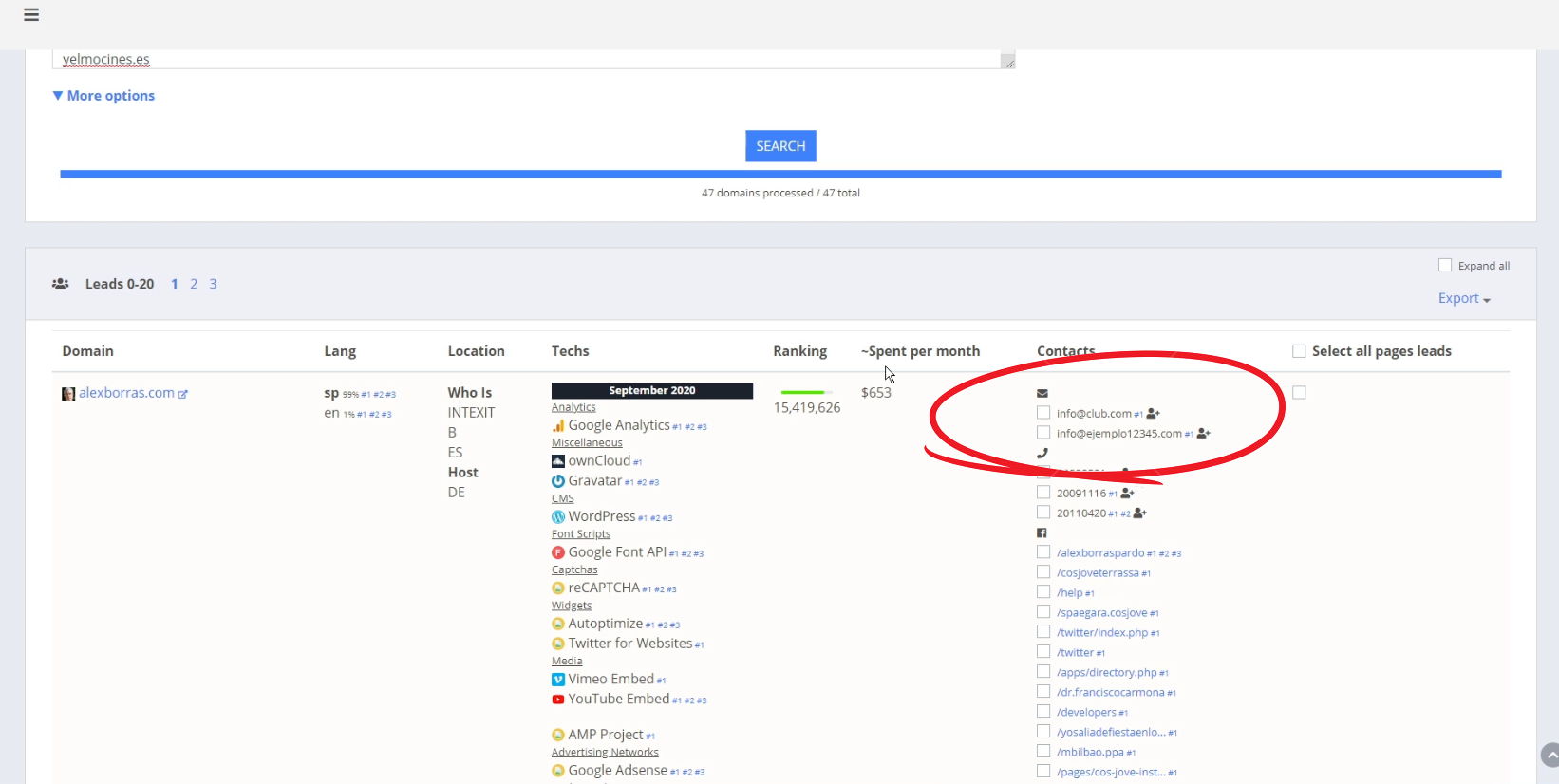 bulk email finder results screenshot