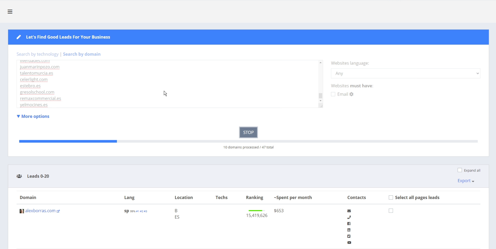 bulk email finder screenshot